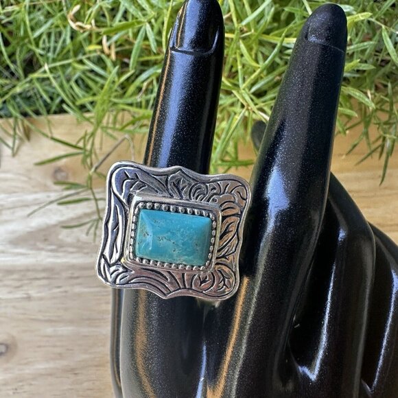 Vintage Barse Statement Ring‎ Size 6 Turquoise 925 Sterling Silver Ornate 18.8g - Picture 2 of 8